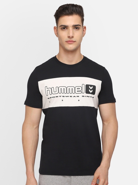 

hummel Men Black & Off White Brand Logo Printed Pure Cotton T-shirt
