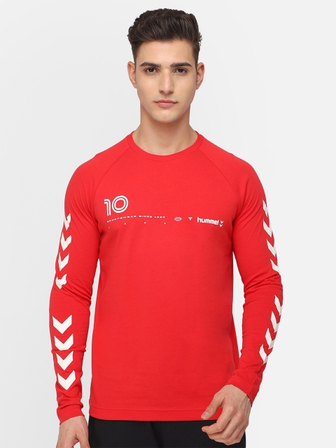 

hummel Men Red & White Brand Logo Printed T-shirt