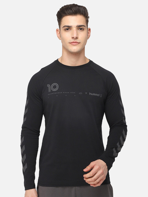 

hummel Men Black & Grey Brand Logo Printed T-shirt