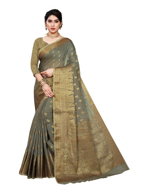 

Viva N Diva Grey & Gold-Toned Ethnic Motifs Zari Silk Blend Kanjeevaram Saree