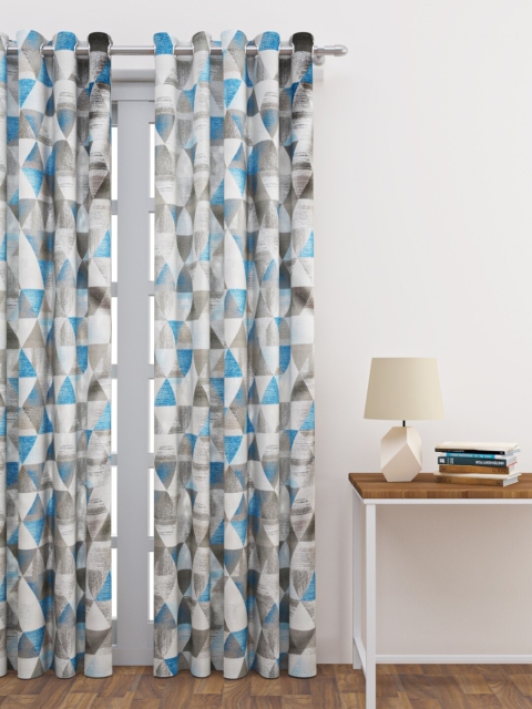 

HAPPY HUES Blue & White Geometric Long Door Curtain