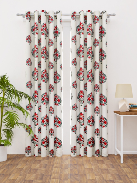 

HAPPY HUES Off White & Red Floral Long Door Curtain
