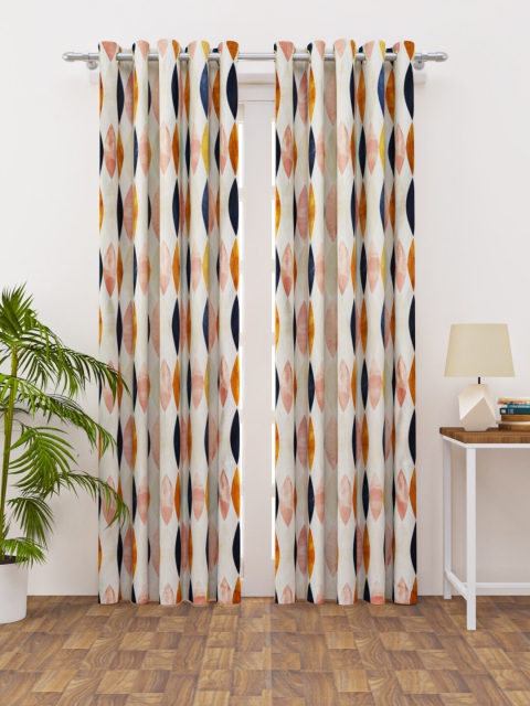

HAPPY HUES Off White & Blue Geometric Long Door Curtain