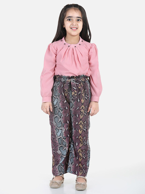 

Cutiekins Girls Peach-Coloured & Purple Top with Palazzos