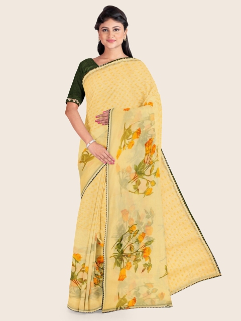 

Pothys Yellow & Green Floral Printed Saree