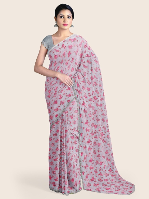 

Pothys Grey & Magenta Floral Zari Saree