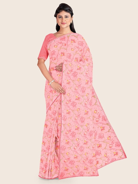 

Pothys Pink & Yellow Floral Printed Saree