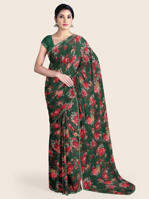 

Pothys Green & Red Floral Zari Saree