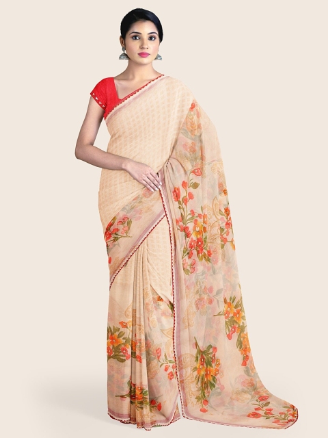 

Pothys Beige & Green Floral Saree