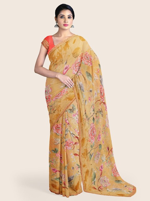 

Pothys Mustard & Pink Floral Saree