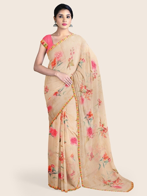 

Pothys Beige & Green Floral Saree