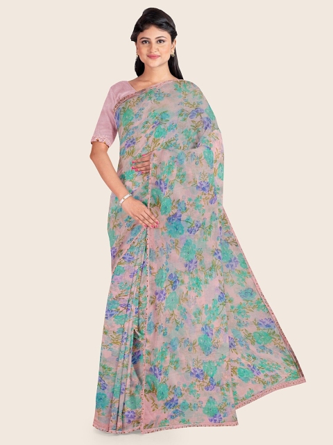 

Pothys Pink & Blue Floral Saree