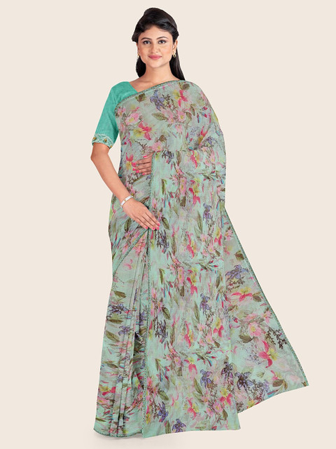 

Pothys Green & Pink Floral Printed Saree