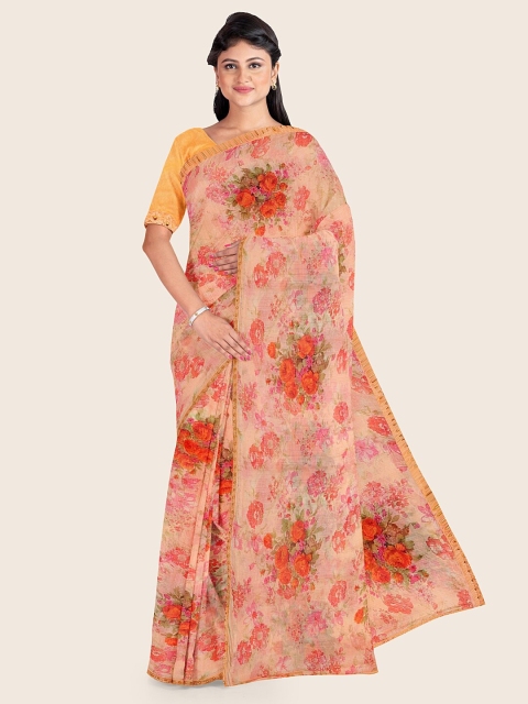 

Pothys Peach-Coloured & Red Floral Printed Saree