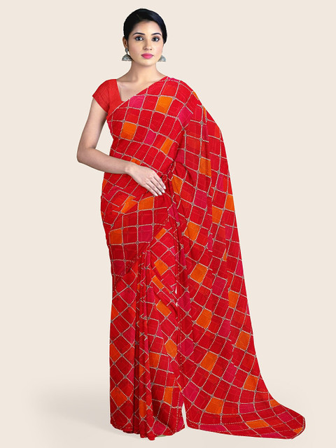 

Pothys Red & Orange Geometric Printed Saree