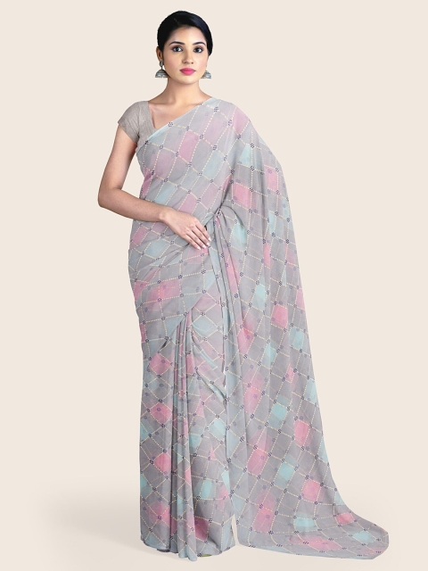 

Pothys Grey & Pink Printed Saree