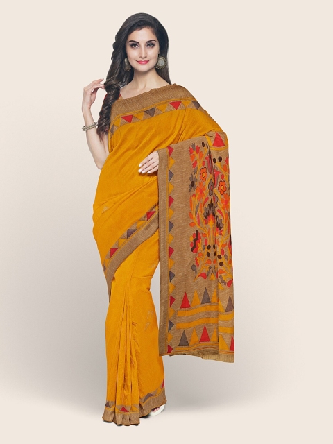 

Pothys Mustard & Red Solid Saree