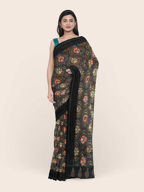 

Pothys Grey Floral Printed Poly Chiffon Saree