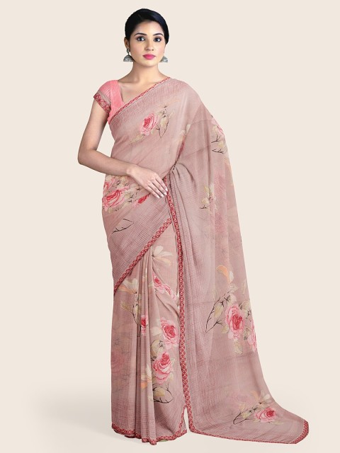 

Pothys Mauve & Pink Floral Printed Saree
