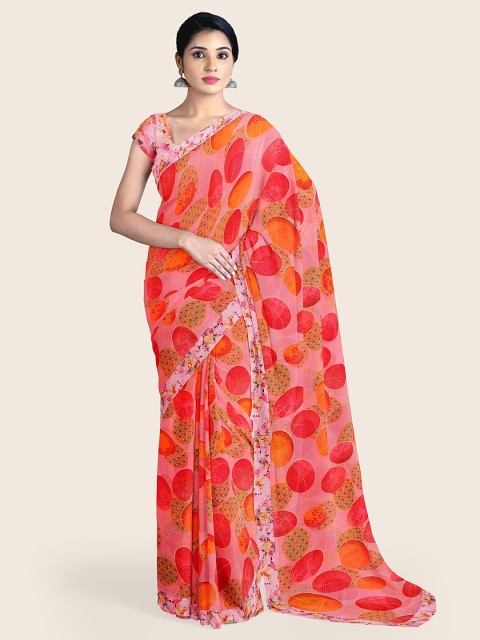 

Pothys Pink & Red Floral Printed Saree