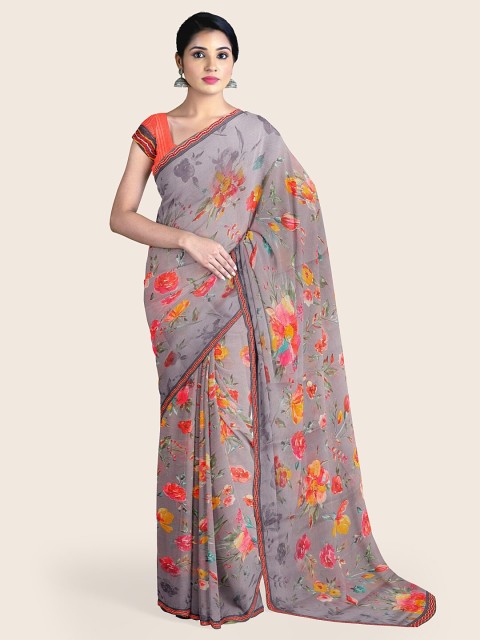 

Pothys Grey & Red Floral Saree