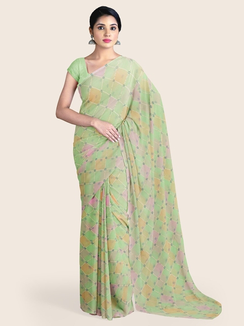 

Pothys Green & Pink Checked Printed Poly Chiffon Saree