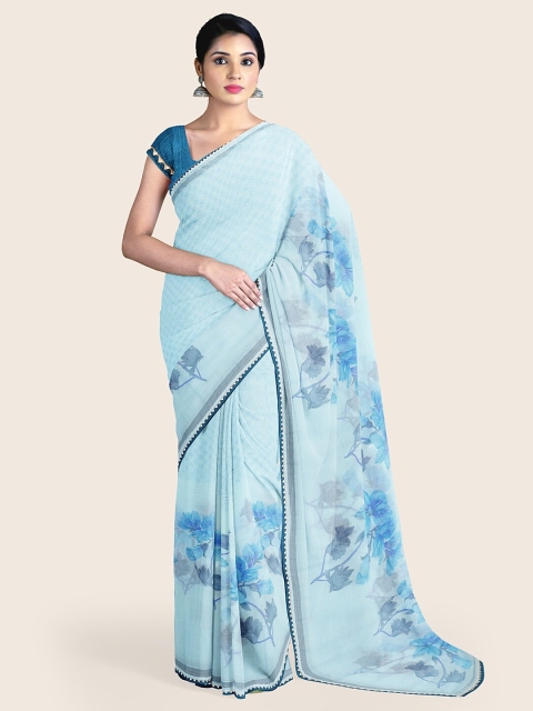 

Pothys Blue & Grey Floral Printed Poly Chiffon Saree