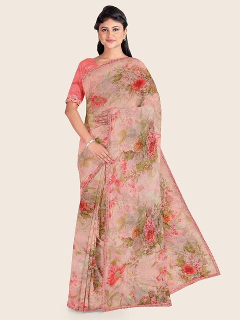 

Pothys Pink & Green Floral Saree