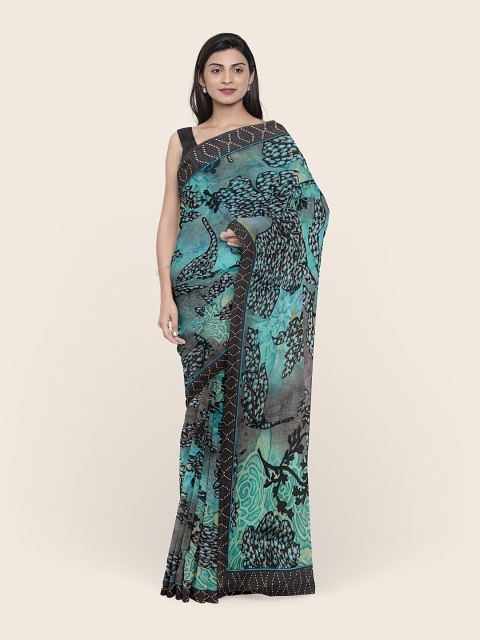 

Pothys Blue Floral Printed Poly Chiffon Saree