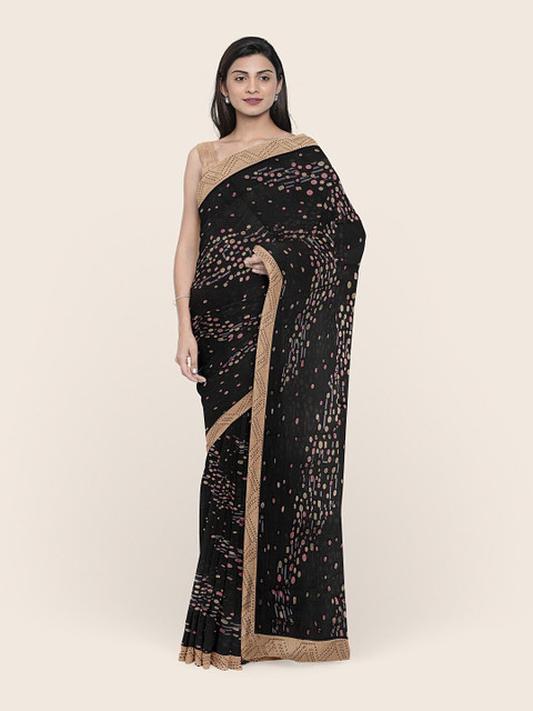 

Pothys Black & Beige Abstract Printed Poly Chiffon Saree