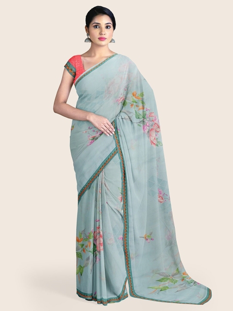

Pothys Grey Floral Printed Poly Chiffon Saree