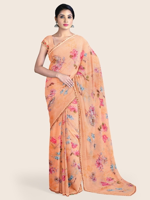 

Pothys Peach-Coloured Floral Saree