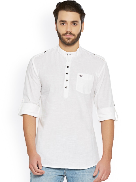 

L.A. SEVEN Men White Solid Straight Short Kurta