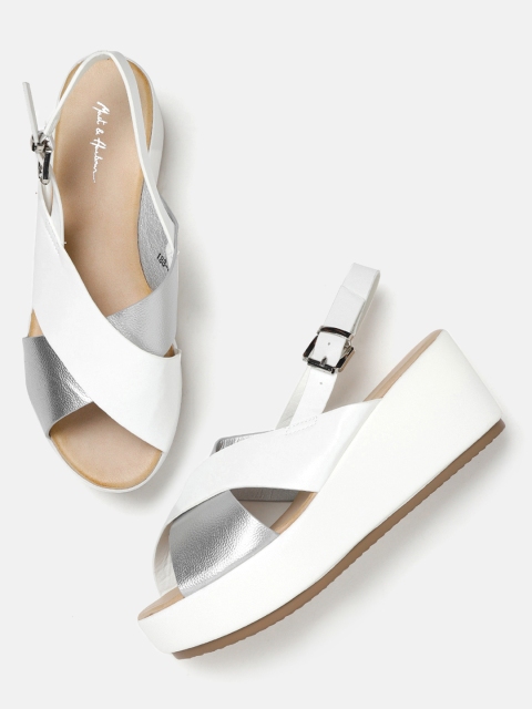 

Mast & Harbour Women White & Silver-Toned Colourblocked Wedges