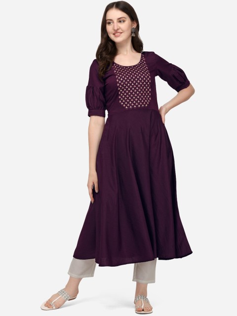 

Florence Women Purple Embroidered Pleated Thread Work Kurta With Trousers