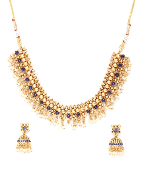 

GRIIHAM Gold-Plated Blue AD Stone-Studded Jewellery Set