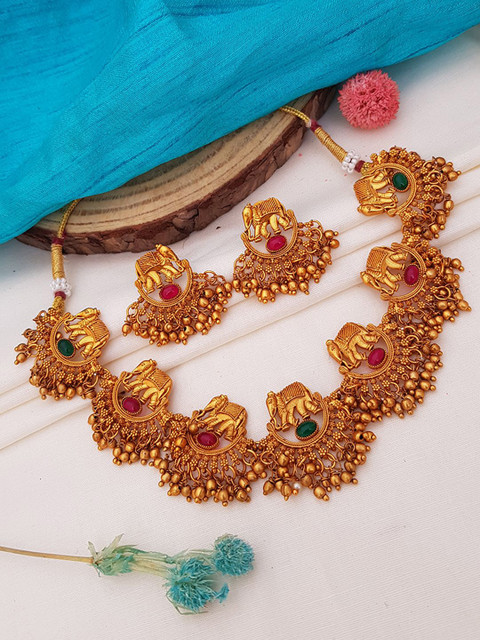 

GRIIHAM Gold-Plated & Pink Studded Jewellery Set
