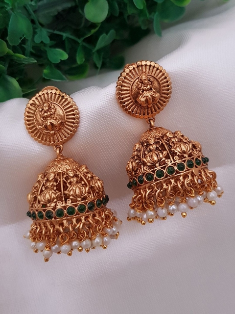 

GRIIHAM Gold-Toned & White Contemporary Jhumkas Earrings