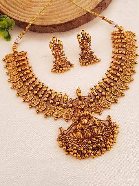 

GRIIHAM Gold Plated Real Kemp Temple Design Necklace set