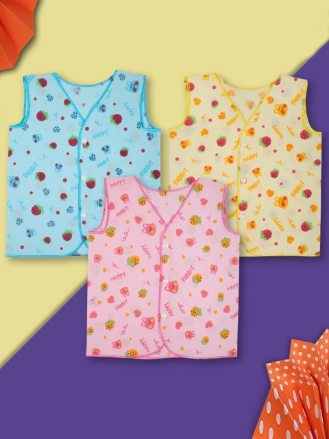 

Baby Moo Infant Kids Pack Of 3 Printed Pure Cotton Jhabla, White