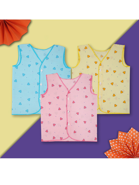 

Baby Moo Infant Kids Pack Of 3 Printed Pure Cotton Jhabla, Blue