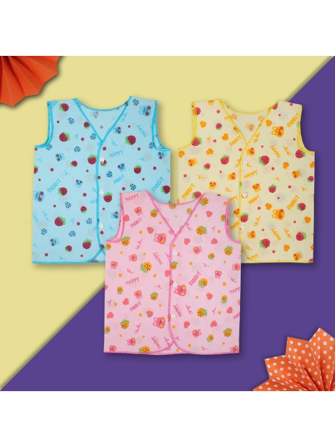 

Baby Moo Infant Kids Pack Of 3 Printed Pure Cotton Jhabla, Blue
