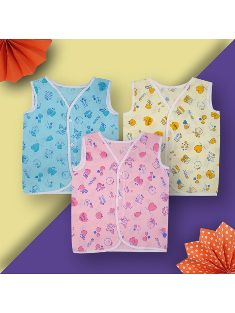 

Baby Moo Infants Set of 3 Printed Cotton Jhablas, Blue