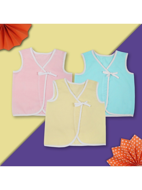 

Baby Moo Kids Pack of 3 Solid Pure Cotton Jhabla Innerwear Vests, Blue