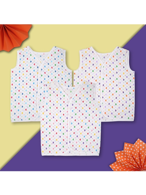 

Baby Moo Kids Pack Of 3 Colourful Hearts Printed Pure Cotton Jhablas, White