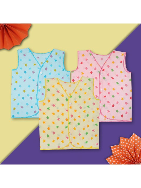 

Baby Moo Infant Pack Of 3 Blue & Yellow Printed Pure Cotton Jhablas