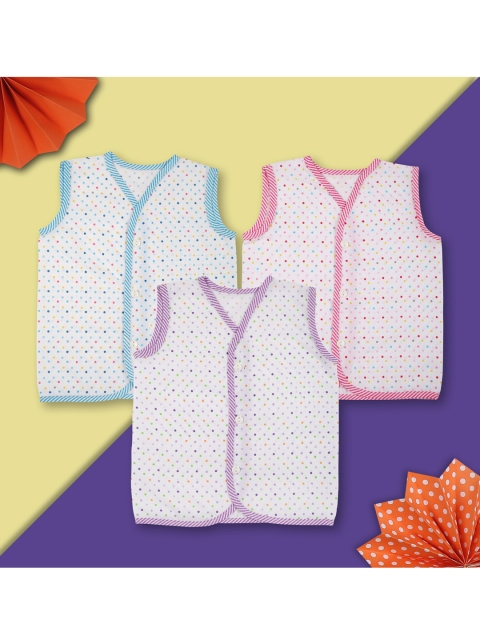 

Baby Mo Infant Kids Pack Of 3 Printed Pure Cotton Jhablas, Blue