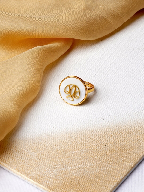 

JOKER & WITCH Women 18K Gold-Plated & White Stone-Studded Adjustable Finger Ring