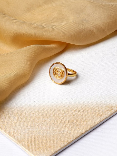 

JOKER & WITCH Women 18K Gold-Plated & White Stone-Studded Adjustable Finger Ring