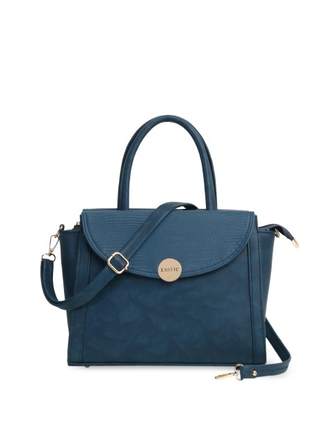 

Exotic Blue PU Structured Satchel with Cut Work